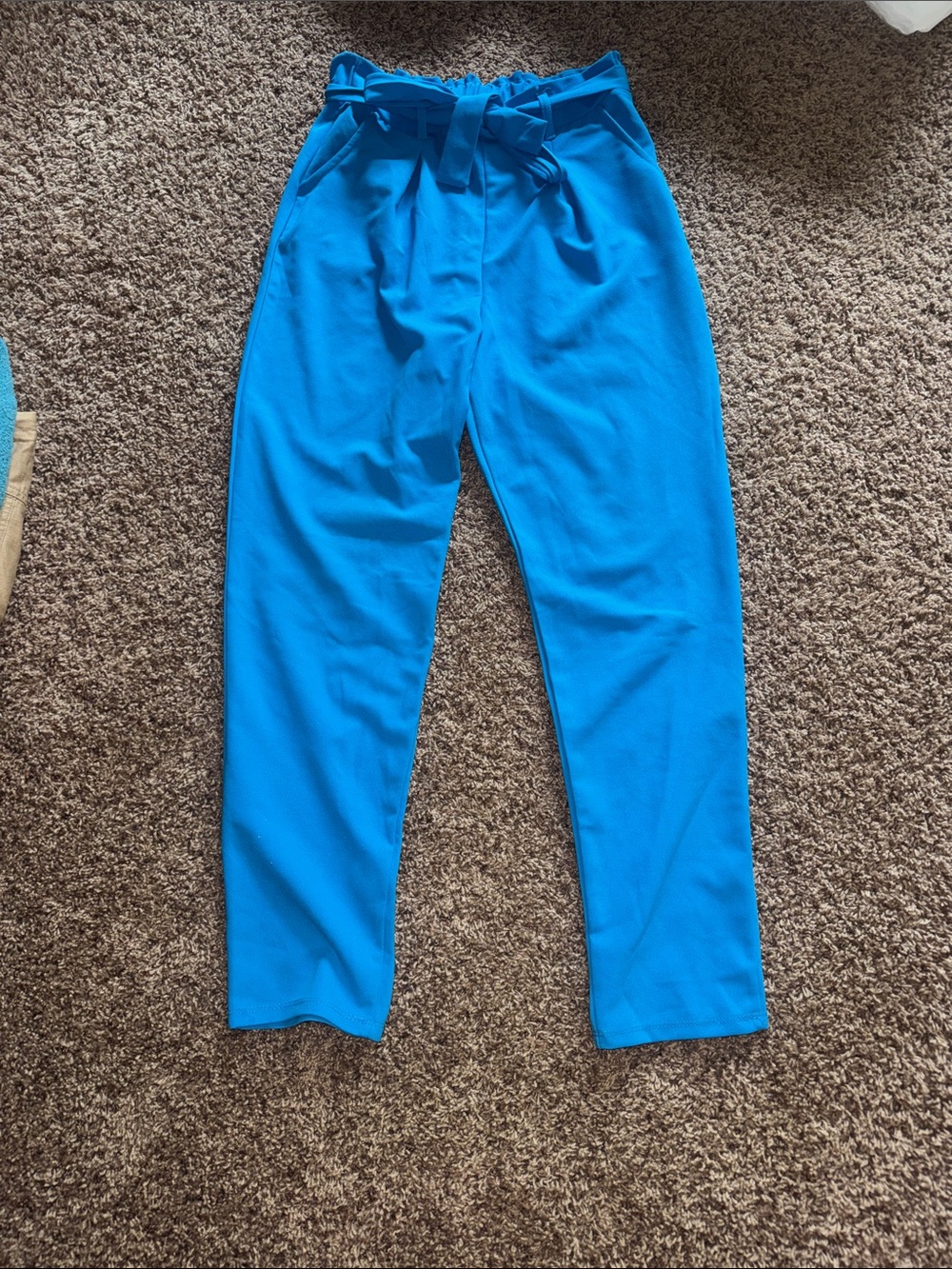 Haute Monde Turquoise Paperbag Waist Tie Pants